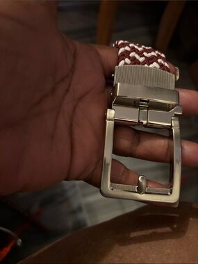 Braided Stretch Belt - Red & White with Silver Buckle